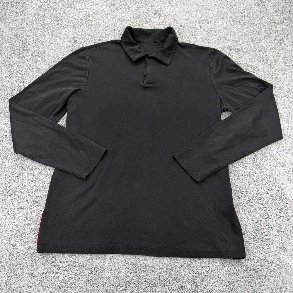 Prada Polo Shirt Men Medium Black Long Sleeve Red Tab Italy Made Long Sleeve Y2K